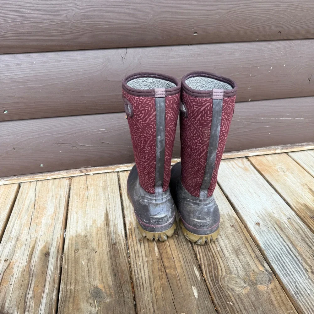 Bogs Whiteout Fleck Winter Boots Womens 10 Burgundy Waterproof Insulated